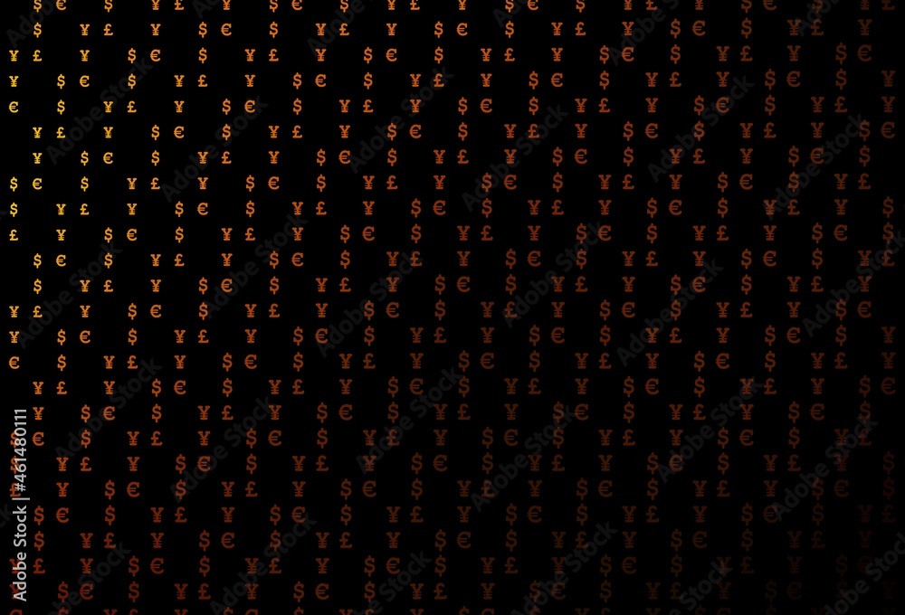 Dark orange vector cover with EUR, USD, GBP, JPY. Dark orange vector cover with EUR, USD, GBP, JPY.