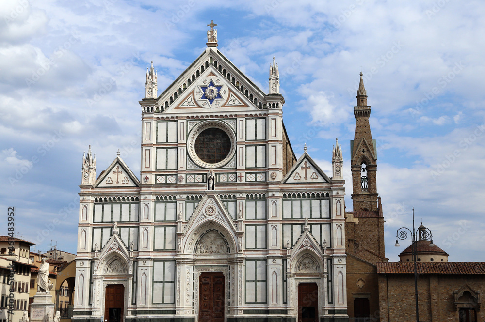 Facade of the ancient church of Santa Croce that means holy cross in italian language in Florence City in Italy