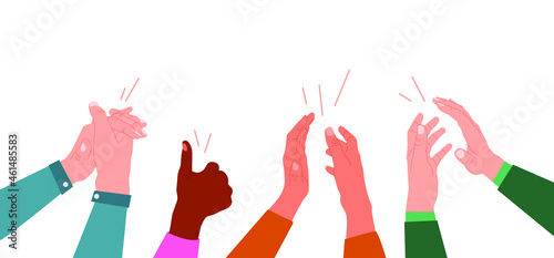 Hands of different people clap their hands. Applauding vector illustration in flat style.
