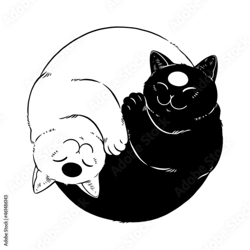 Yin Yang cute sleeping Cats