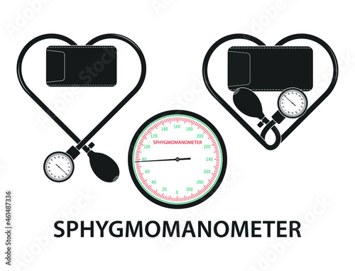 Aneroid Sphygmomanometer vector that looks like a heart shape. Blood Pressure Monitor.