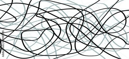 Cartoon, comic chaos, chaotic wavy line pattern, mesh, seamless. Kris, scratch drawn together. Flat vector draw wave stripe lines. 
