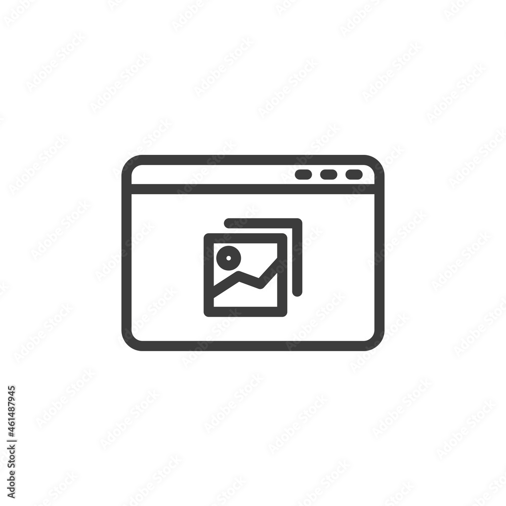 Web browser page with photos icon on white background. Web browser page with photos icon on white background.