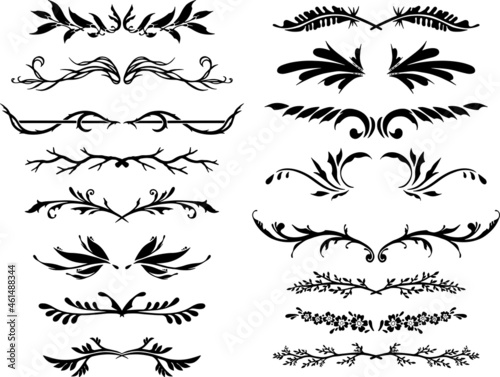 植物や葉っぱのライン線画セット　ベクター素材