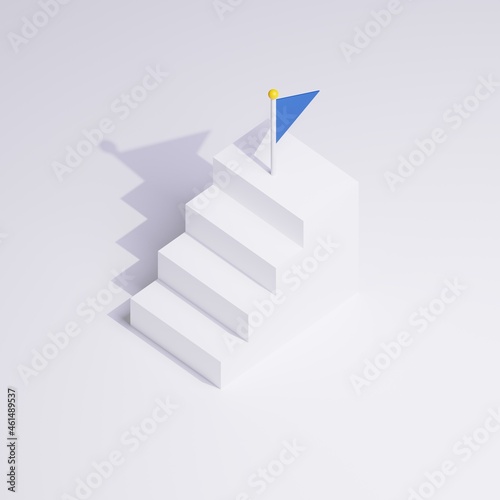 3D素材_シンプルな階段とフラッグ