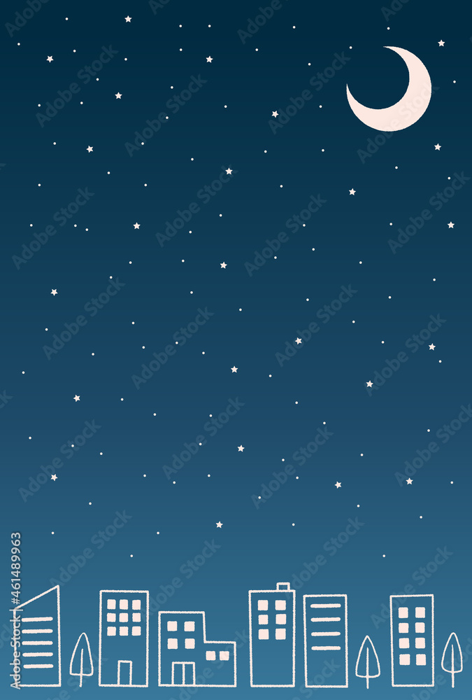 Fototapeta premium 手描き風のまちなみ_夜のビル群