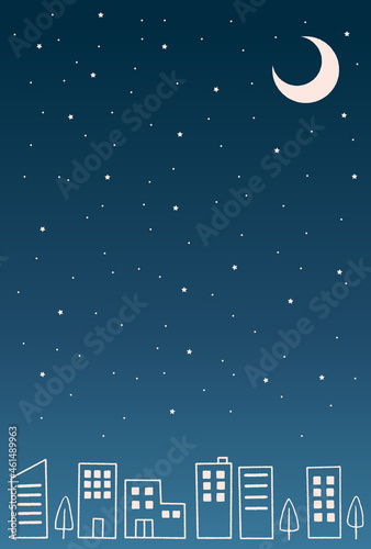 手描き風のまちなみ_夜のビル群