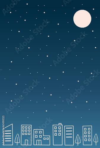 手描き風のまちなみ_夜のビル群