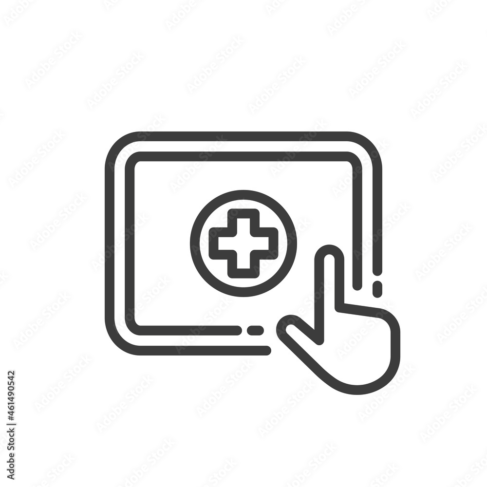 Tablet with healthcare cross icon on white background Tablet with healthcare cross icon on white background
