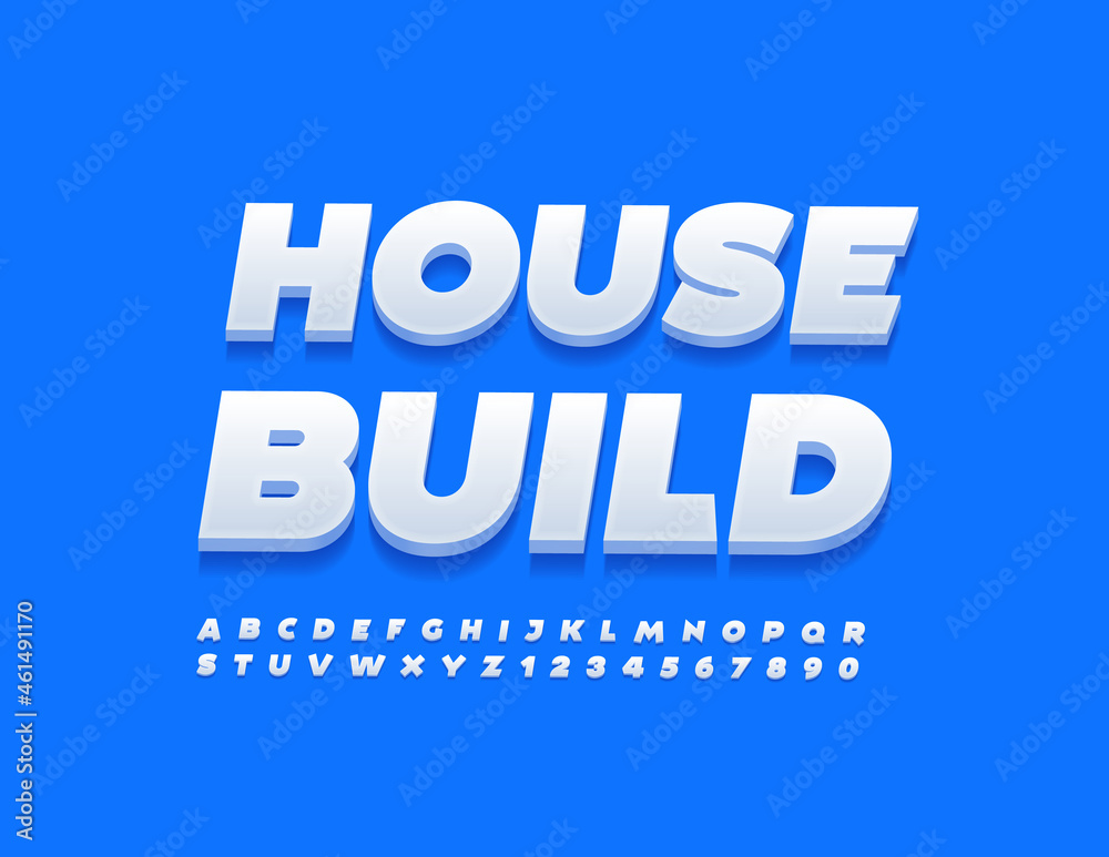Obraz premium Vector bright Sign House Build. Trendy 3D Font. Artistic Alphabet Letters and Numbers set