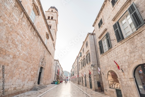 Dubrovnik Cathedral looks impressive from the air. Gorgeous old stone building in Dubrovnik that serves as the seat of the diocese of the Roman Catholic Church is Assumption Cathedral. Travel Croatia