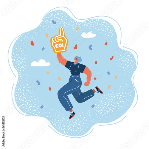 Vector illustration of woman with finger foam glove