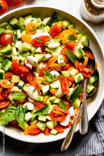 A Healthy Cucumber Tomato Mozzarella Salad
