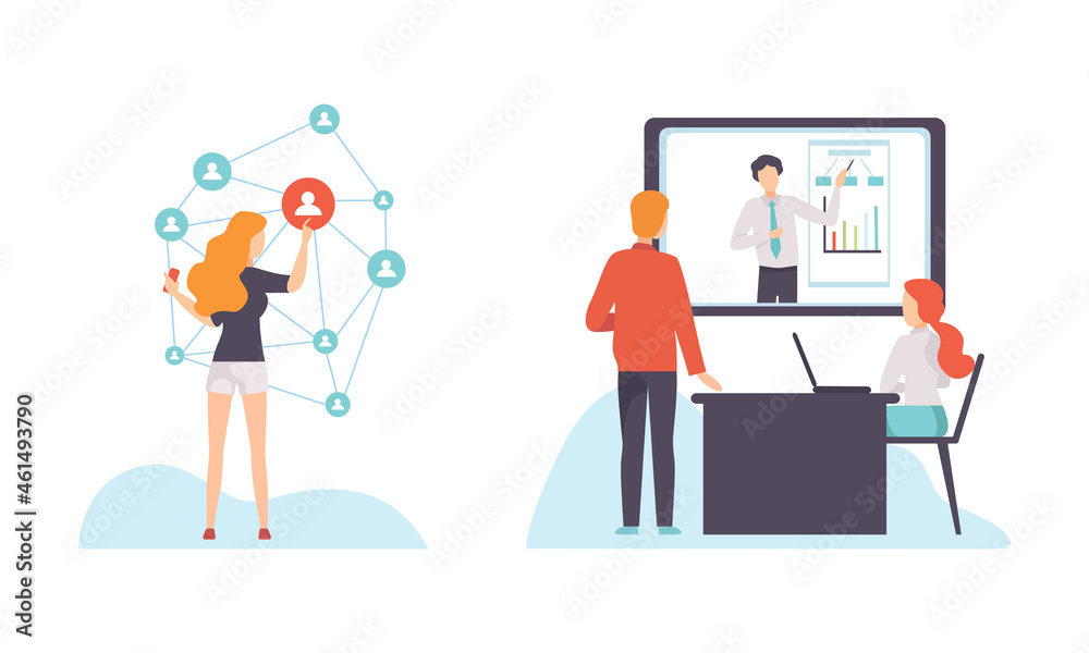 People Character Using Global Network Connection Vector Set