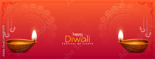 Beautiful Happy Diwali festival greeting stylish banner design