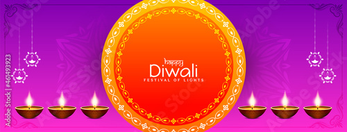 Bright stylish Happy Diwali Indian festival decorative banner design