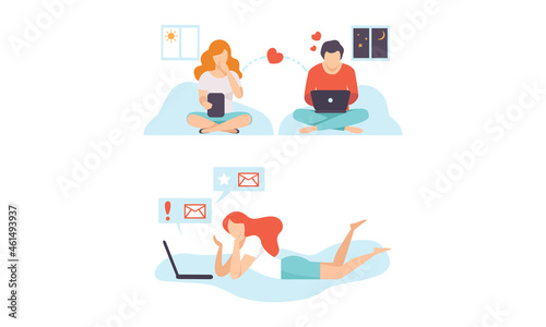 People Character Using Global Network Connection Vector Set