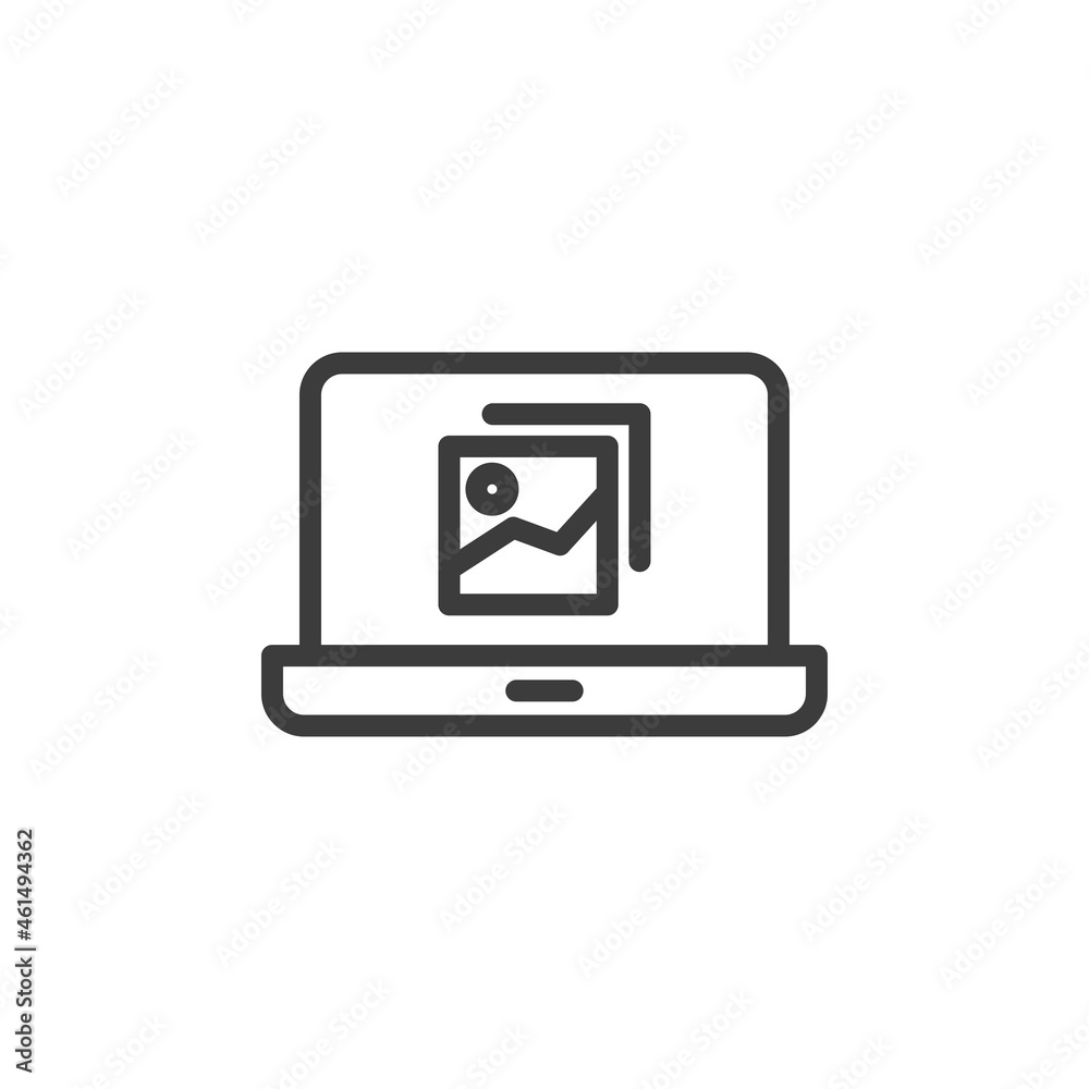 Laptop with photos icon on white background Laptop with photos icon on white background