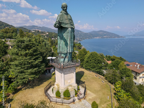 The colossus of San Carlo Borromeo at Arona on lake Maggiore in Italy photo