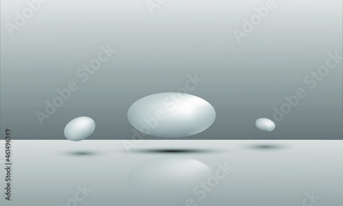 3D illustration of balls of different sizes hanging in space. 3D rendering isolated on white background.