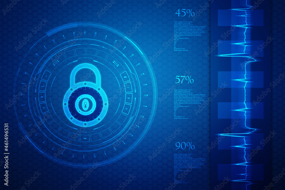 Obraz premium Digital Padlock on abstract technology background, Technology security concept. Modern safety digital background. Protection system, Cyber Security and safety information, personal data concept.