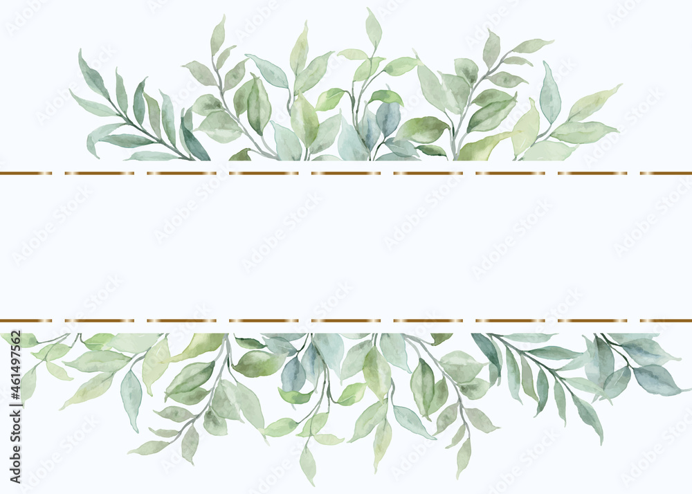Green leaves border with watercolor