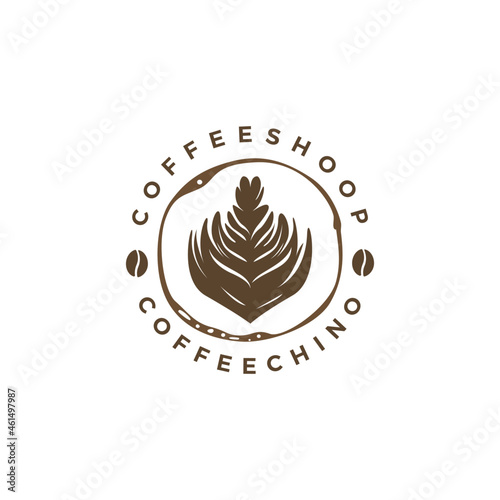 Coffee logo with tulip heart and rosetta latte art shapes on white background. Coffee design for logo, icon, symbol, Identity