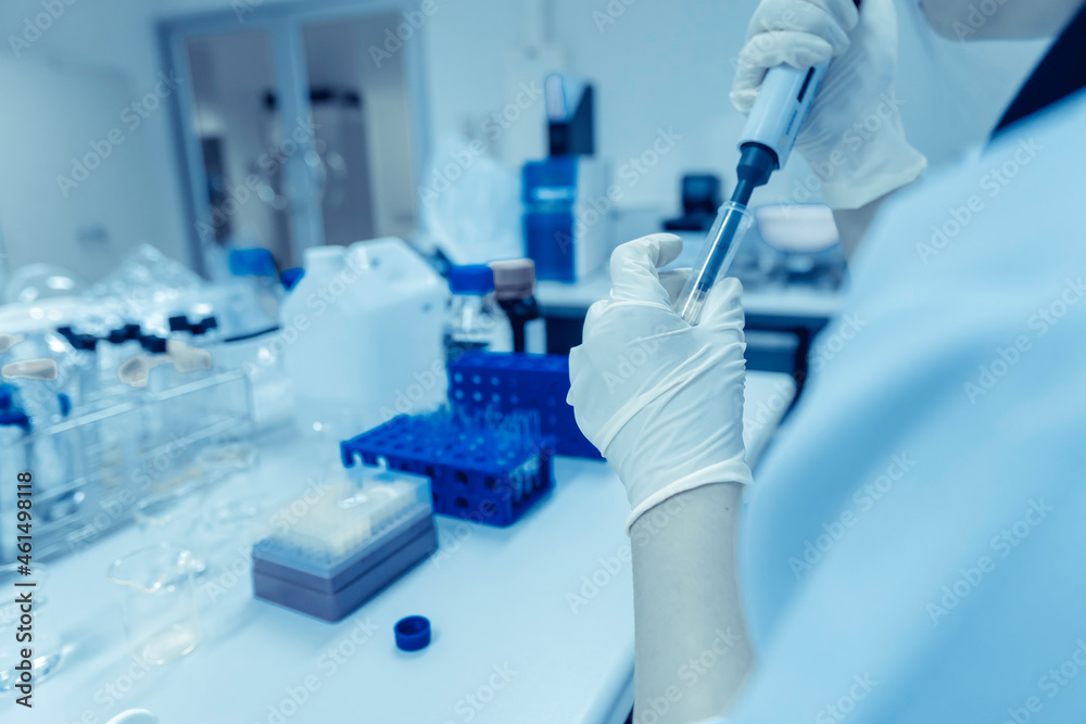 Fototapeta premium Chemists mixed up chemical to find antiretroviral drugs at the lab,Experiment to detect virus was found in the blood,Developers of potential medicines and vaccines against COVID-19