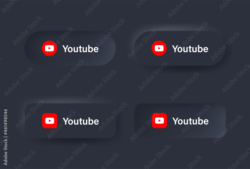 Youtube logo - youtube icon in black neumorphism buttons for social