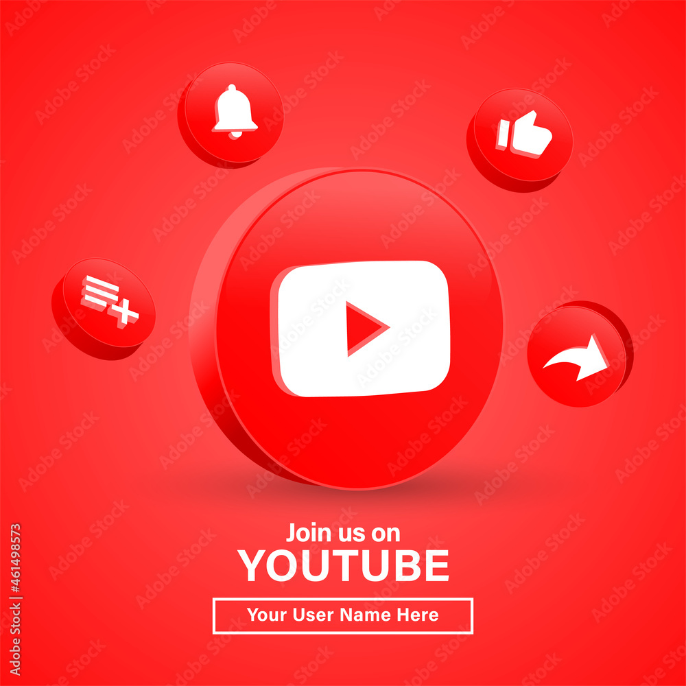 join us on youtube 3d logo for social media icons 3d. follow us on youtube  with