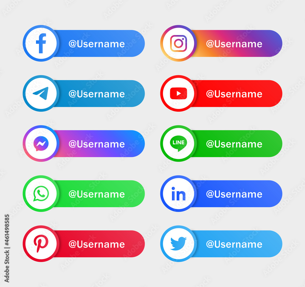 Social media icons banners buttons logos, facebook, instagram, telegram,  youtube, messenger, line, whatsapp, linkedin, pinterest, twitter logo icon  button - networking social banners Stock Vector | Adobe Stock