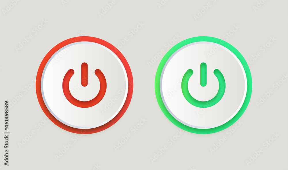 power button icon . Turn on, turn off green switch on icon and red