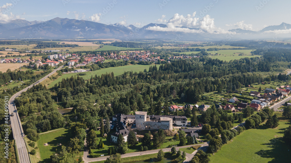 Aerial view of the manor house in Liptovsky Hradok in Slovakia Aerial view of the manor house in Liptovsky Hradok in Slovakia
