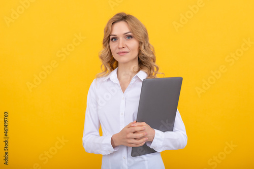 businesswoman use laptop for blogging. social network and weblog.