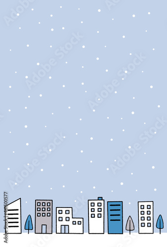 手描き風のまちなみ_冬のビル群