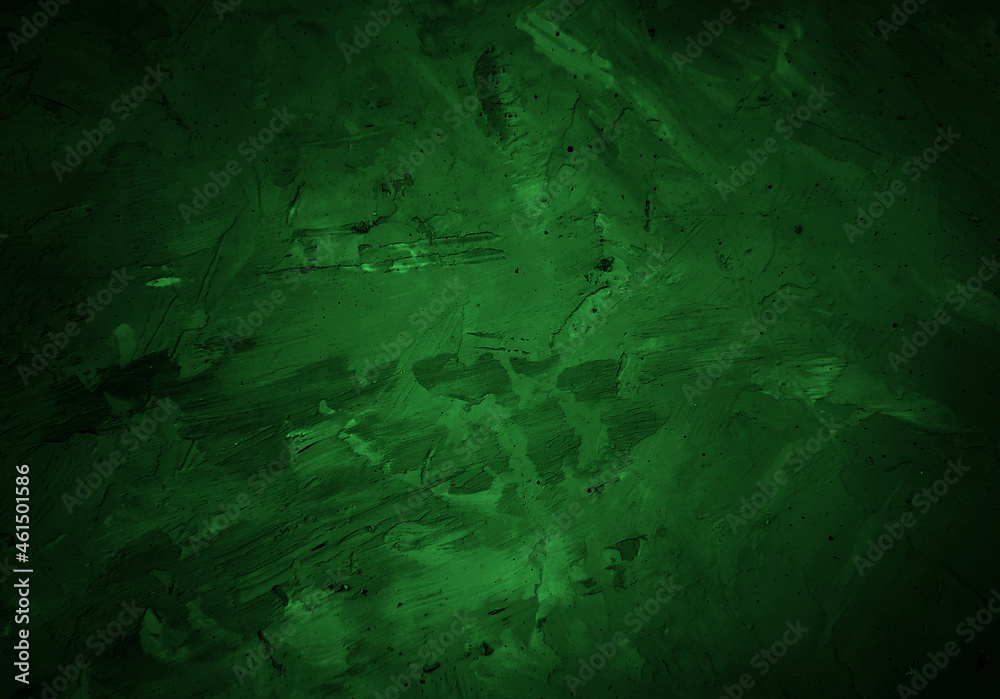 Dark green grunge plaster texture background with rough strokes