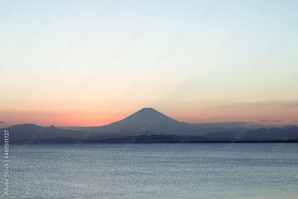 Fuji Mountain Reflection at Sunset, Enoshima Japan Fuji Mountain Reflection at Sunset, Enoshima Japan