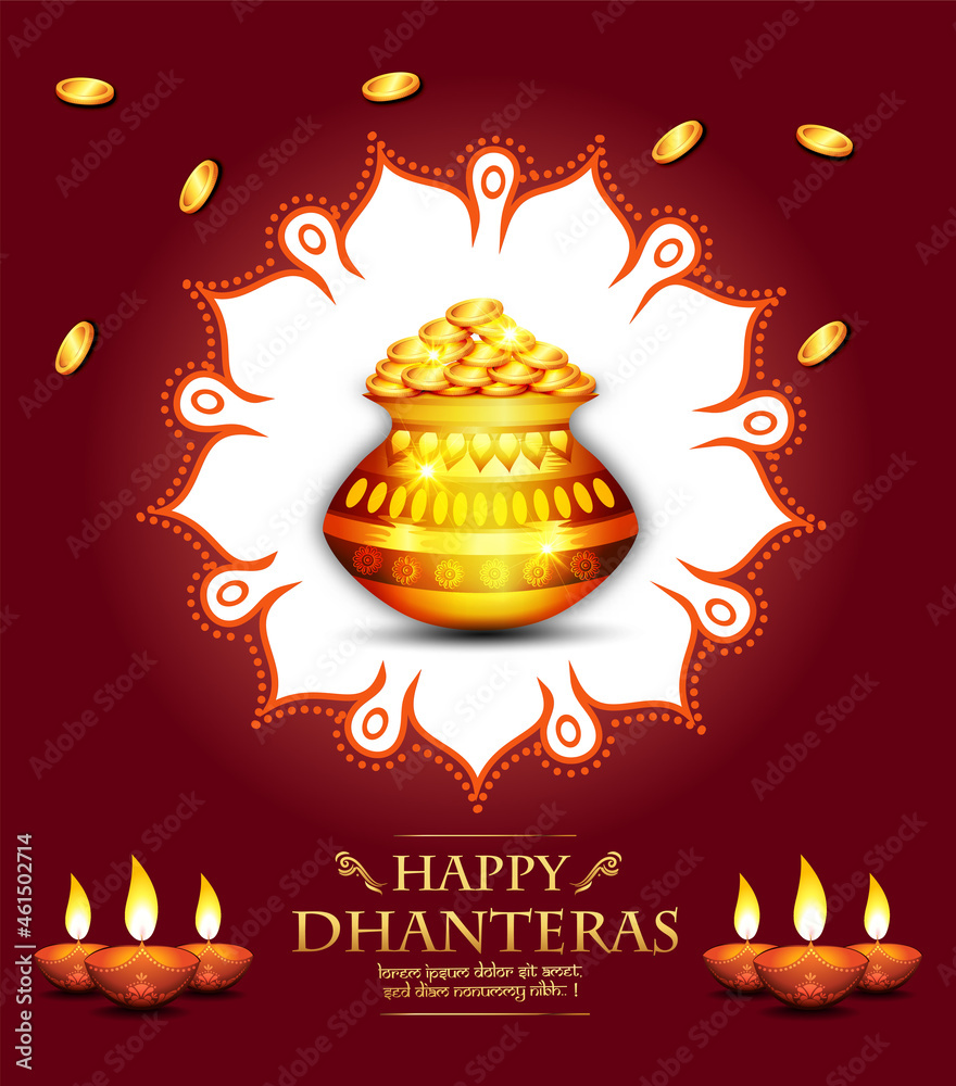 Abstract, banner or poster for Dhanteras Gold coin in pot for Dhanteras