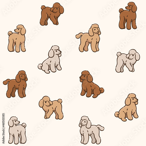 Cartoon happy poodle - seamless trendy pattern with dogs in various poses. Flat vector illustration for prints, clothing, packaging and postcards.