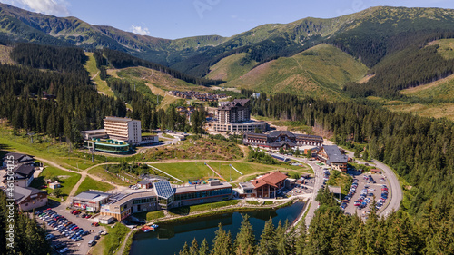 Aerial view of the Jasna recreation center in Demanovska Dolina in Slovakia