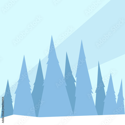 Winter holiday forest minimalistic flat design illustration. Vector image of cartoon pine trees on blue background.