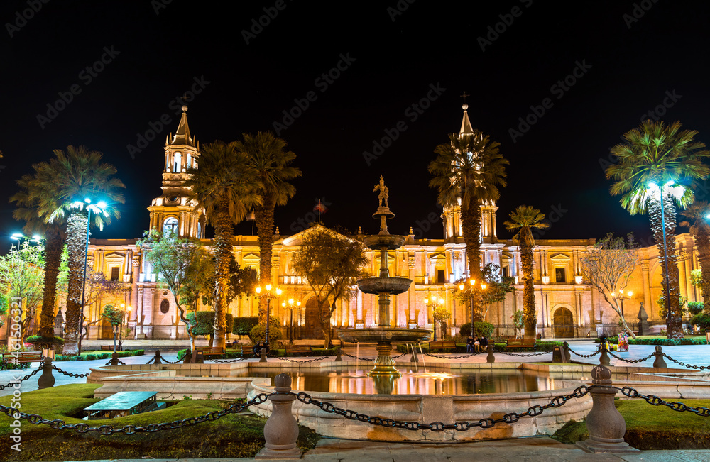 Basilica Cathedral at Plaza De Armas of Arequipa in Peru