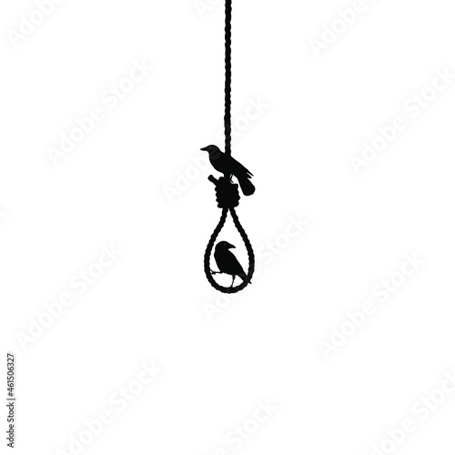 Gallows (Hanging Rope) and Crow Silhouette. Dramatic, Creepy, Horror, Scary, Mystery, or Spooky Illustration. Illustration for Horror Movie or Halloween Poster Element. Vector Illustration © Berkah Visual