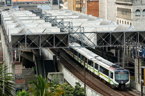 Medellin, Antioquia. Colombia - October 06, 2021. Metro system with a long journey of 26 km with 21 stations and it takes 40 minutes in total.