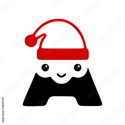 Letter a cute character in a Christmas hat