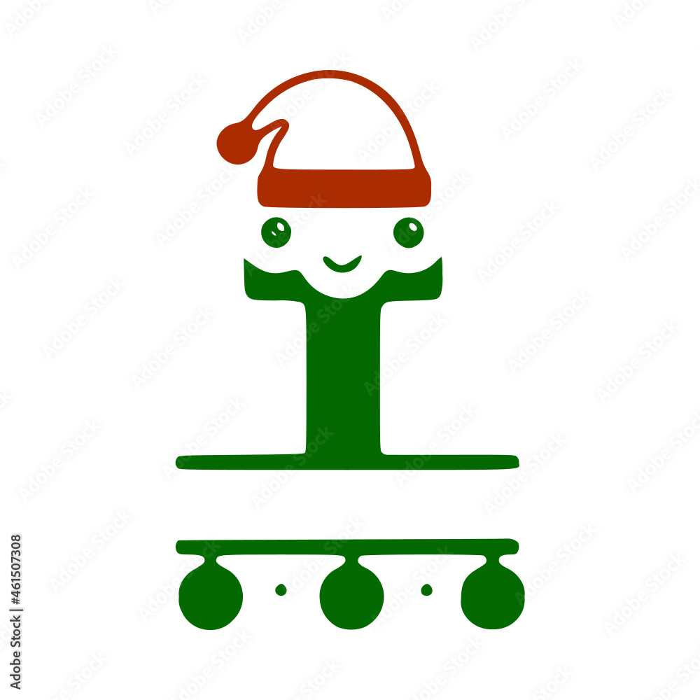 Letter t cute Christmas character, name monogram design