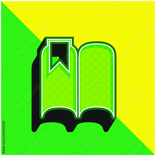 Bookmark On An Open Book Black Shape Green and yellow modern 3d vector icon logo
