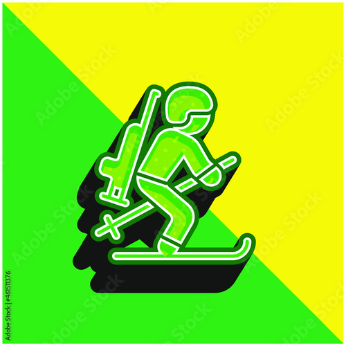 Biathlonist Green and yellow modern 3d vector icon logo