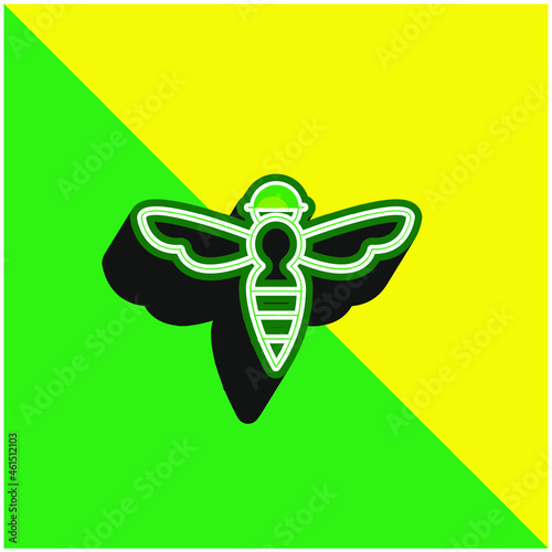 Bee With Sting Outline Green and yellow modern 3d vector icon logo