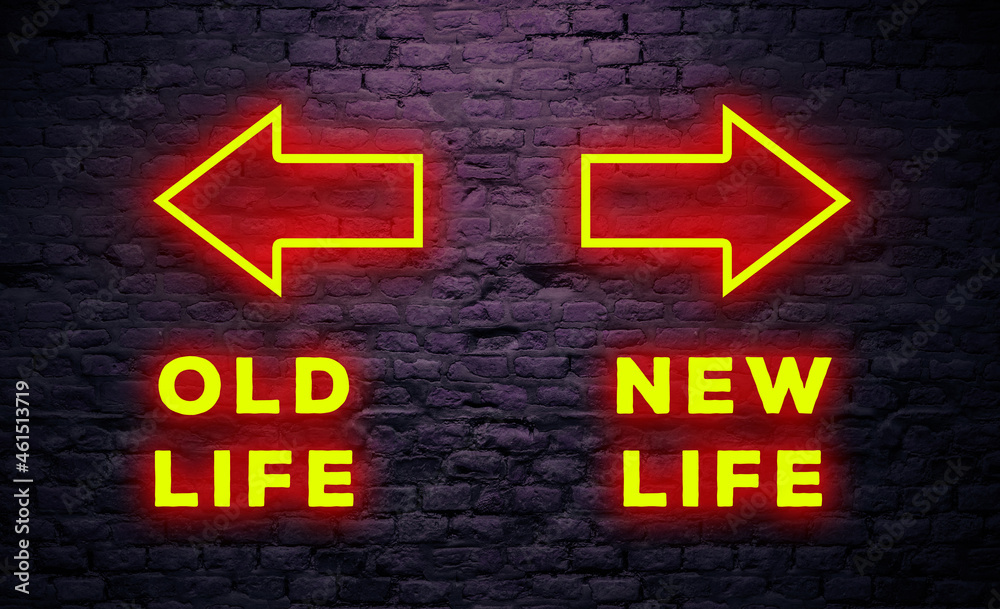 New Life and Old Life Direction Concept With neon Light arrow sign in